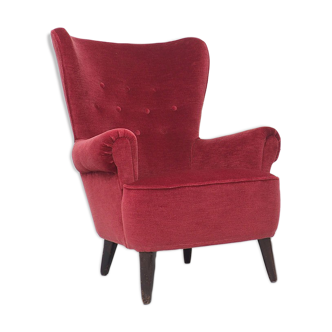 Artifort velvet red lounge chair by Theo Ruth, 1950's