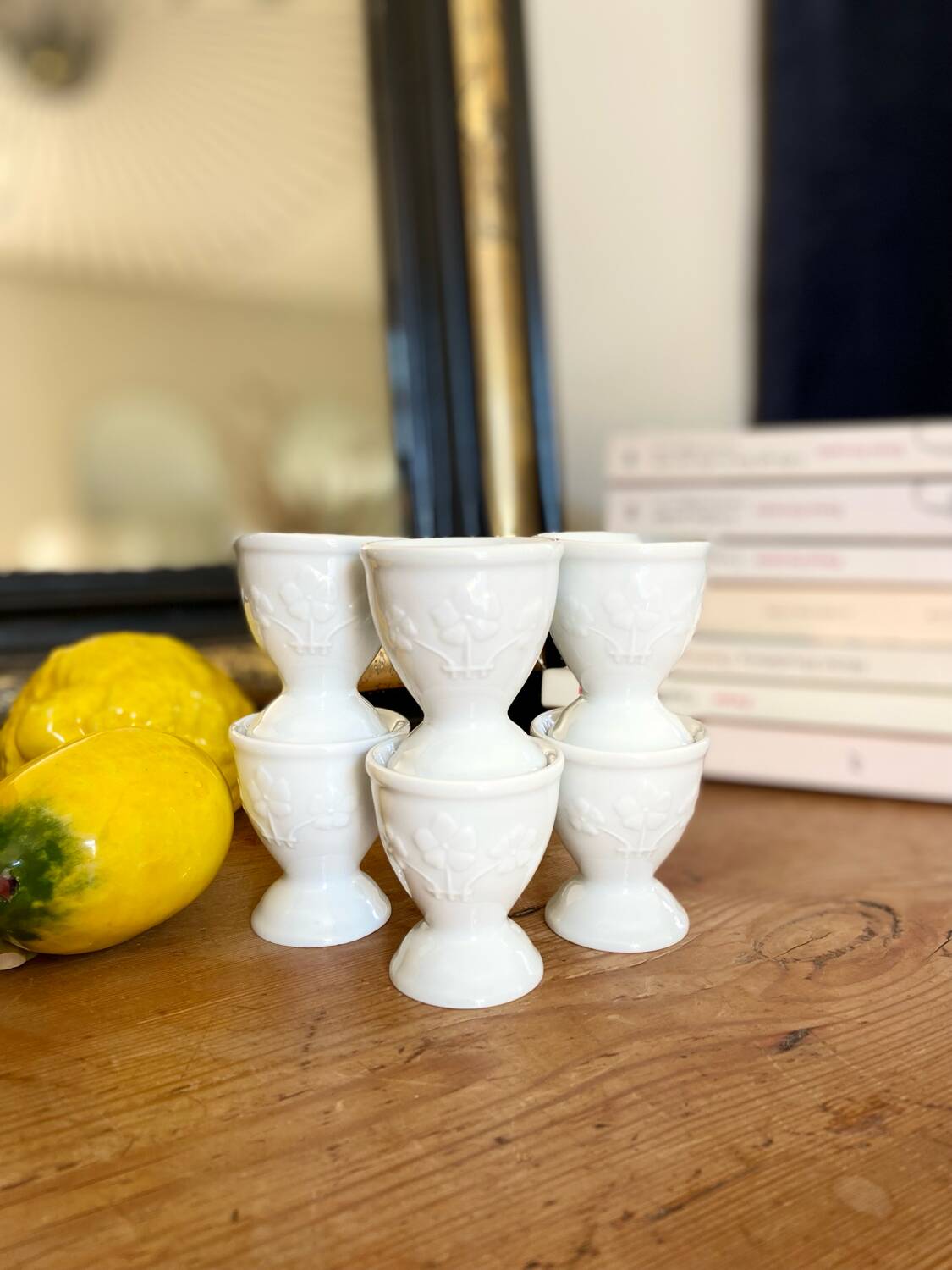 Six porcelain "Clover" egg cups - 1970.
