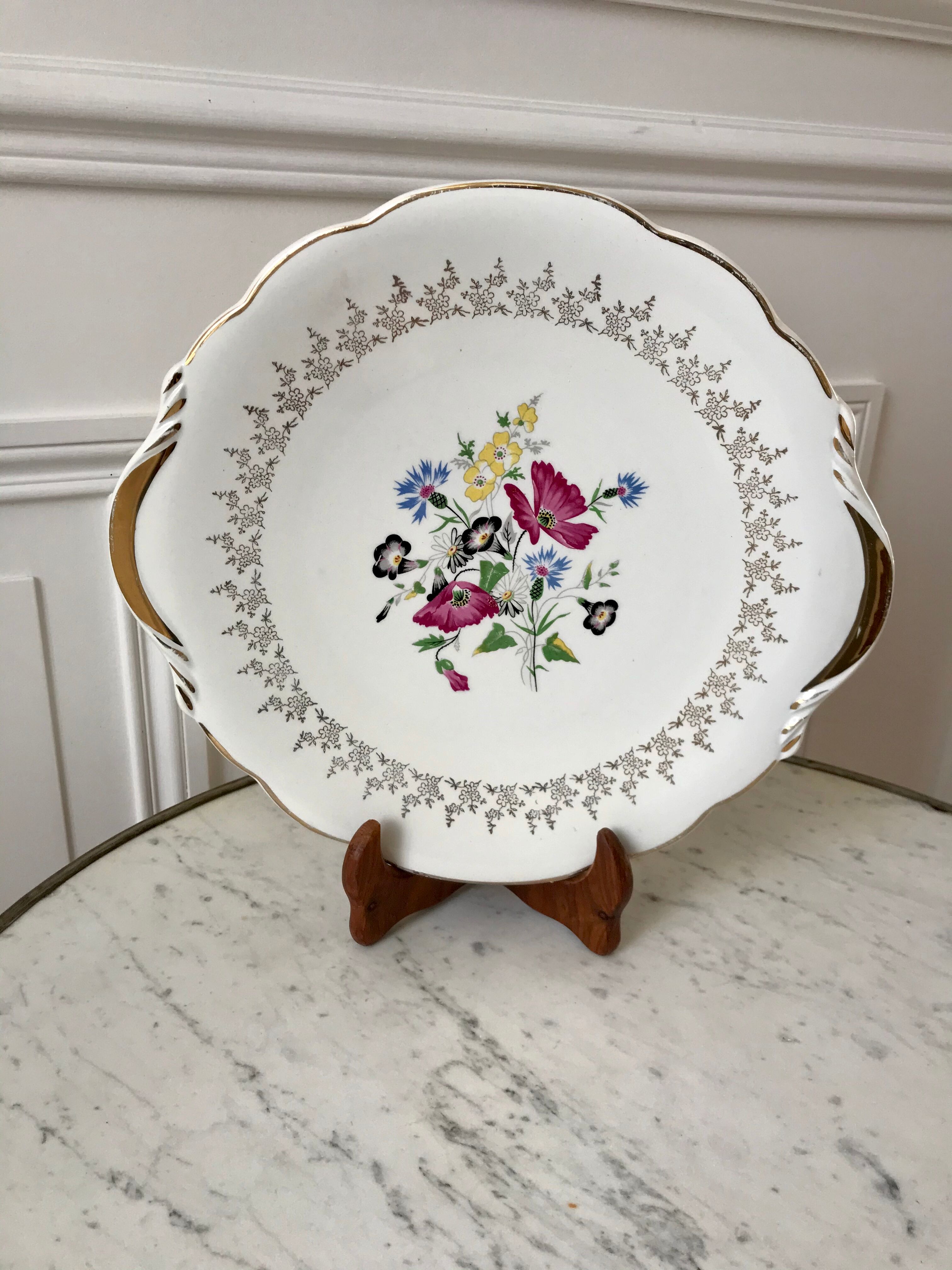 Dessert service cake dish and 12 dessert plates Digoin Sarreguemines Pamplona