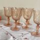 6 vintage pink wine and water glasses, Rosaline Luminarc France tableware