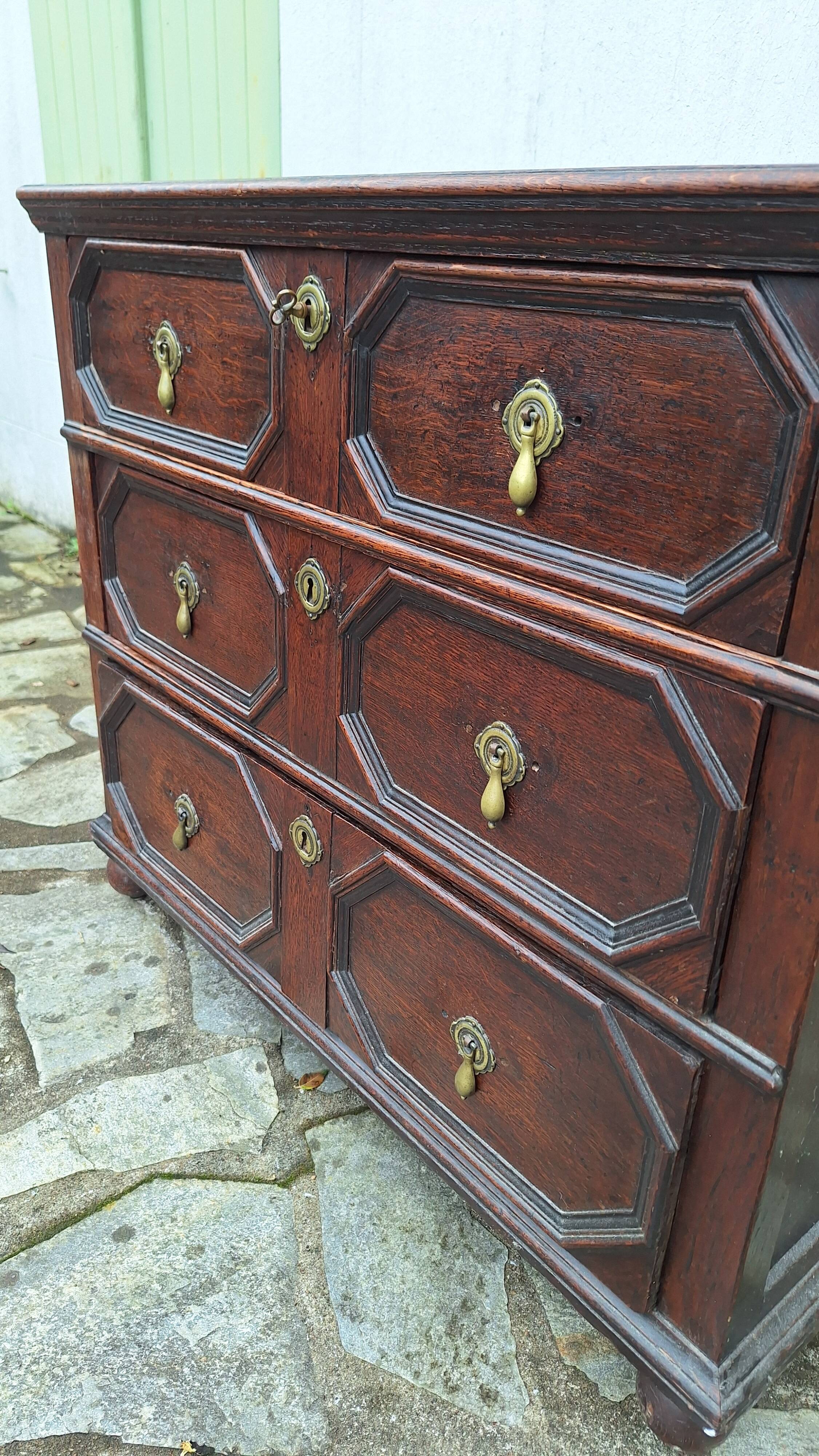 Jacobean style wooden chest of drawers