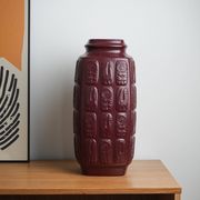Bay Keramik ceramic vase with floral relief, burgundy glaze, Germany, 1970s