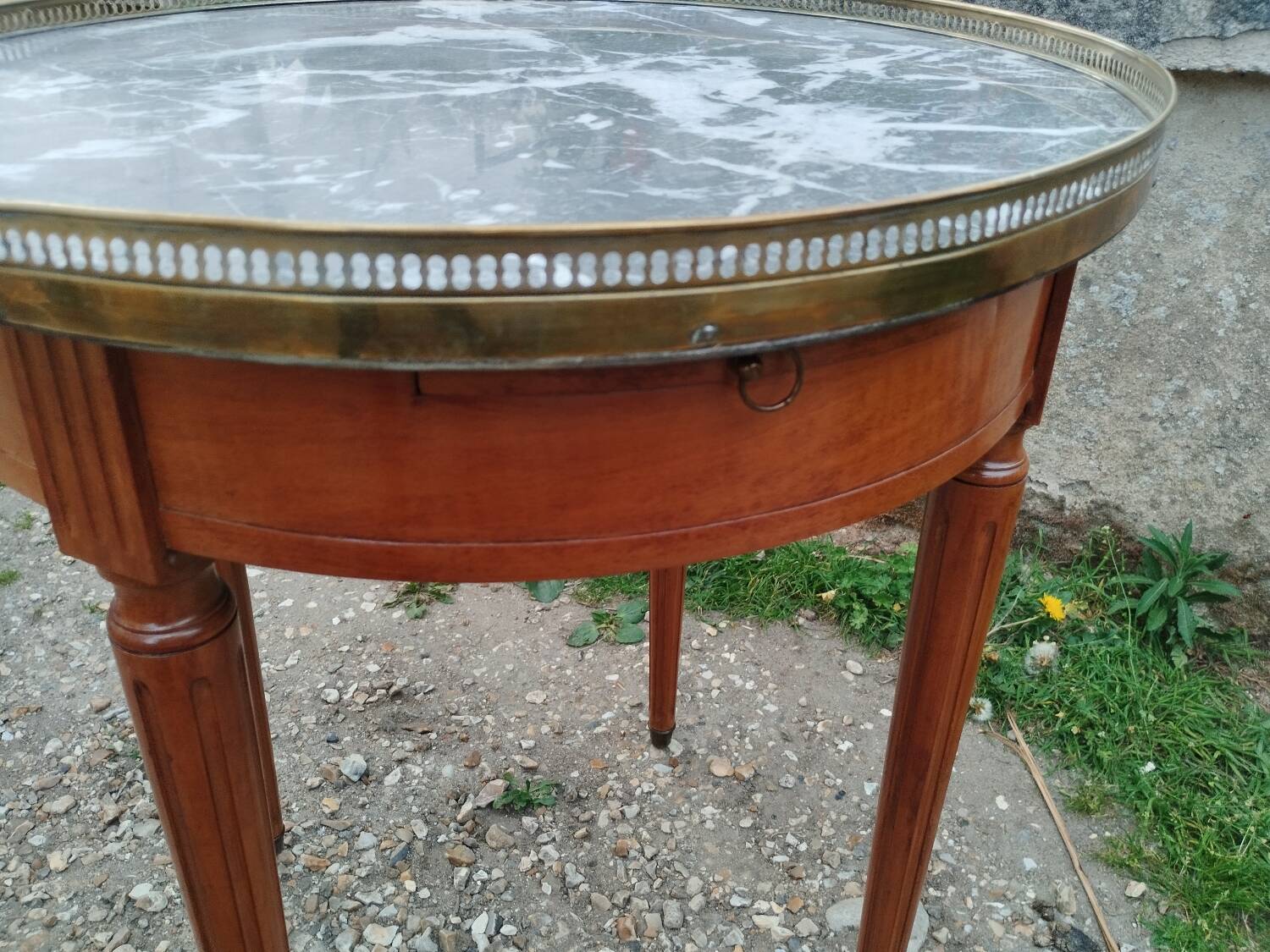 Antique bouillotte table with marble top, Louis XVI style