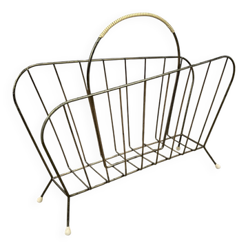 50s vintage gold metal magazine rack