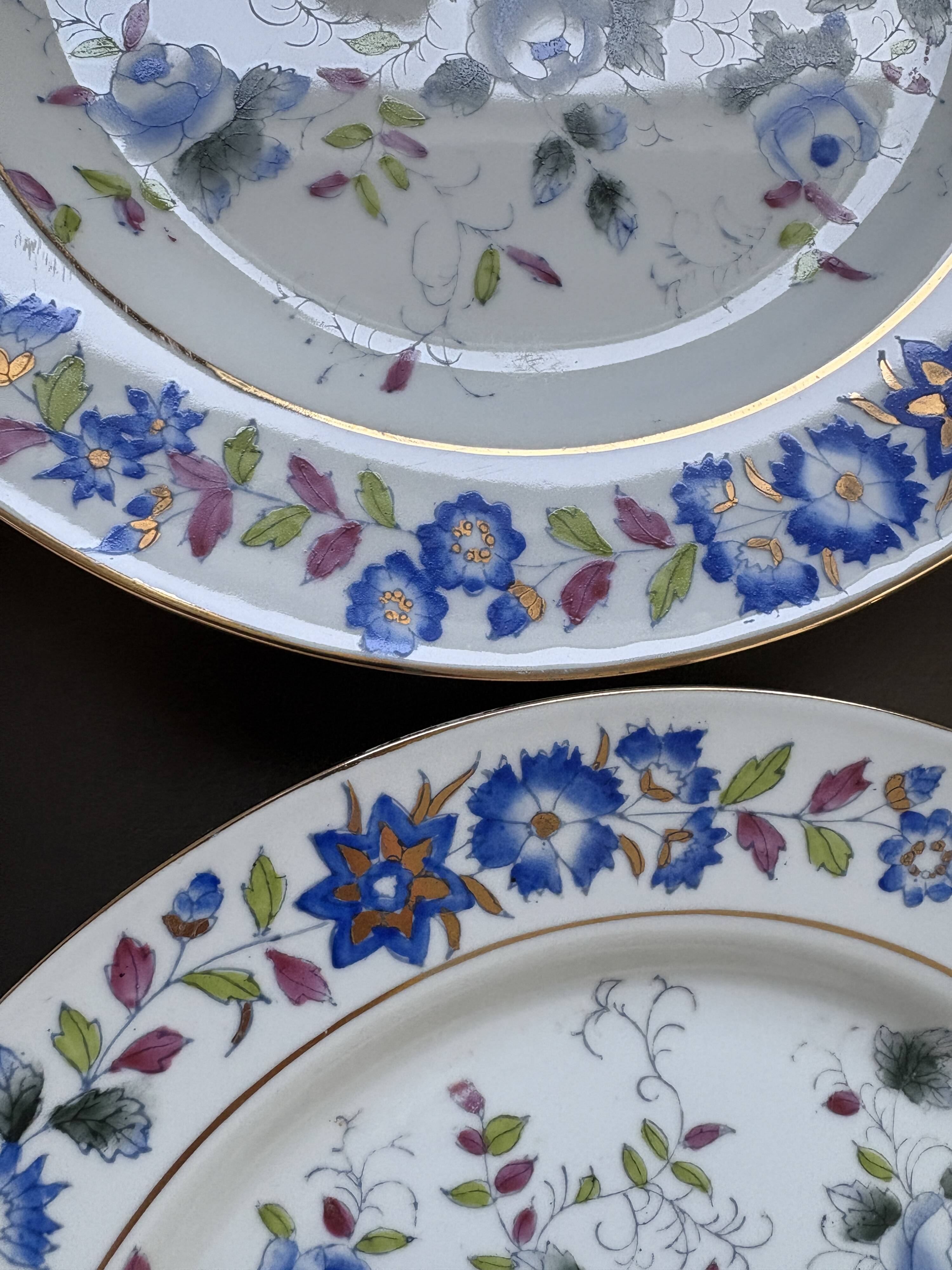 Lot de 6 assiettes plates florales vintage