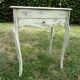 Small side table with walnut storage, patinated white shabby chipped