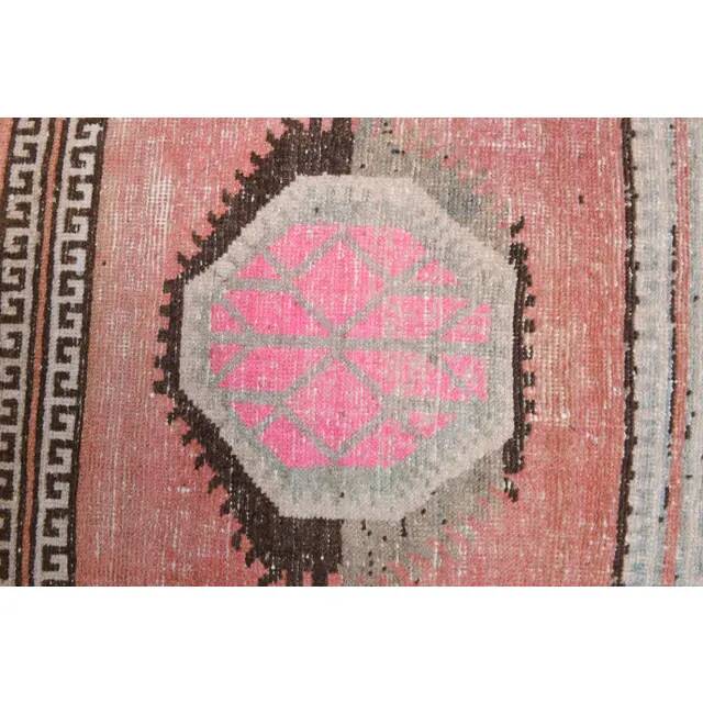 Vintage Turkish Hand-Knotted Wool Cotton Pink Runner Rug 99x345
