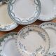 6 mismatched vintage ironstone dinner plates – Blue and green tones