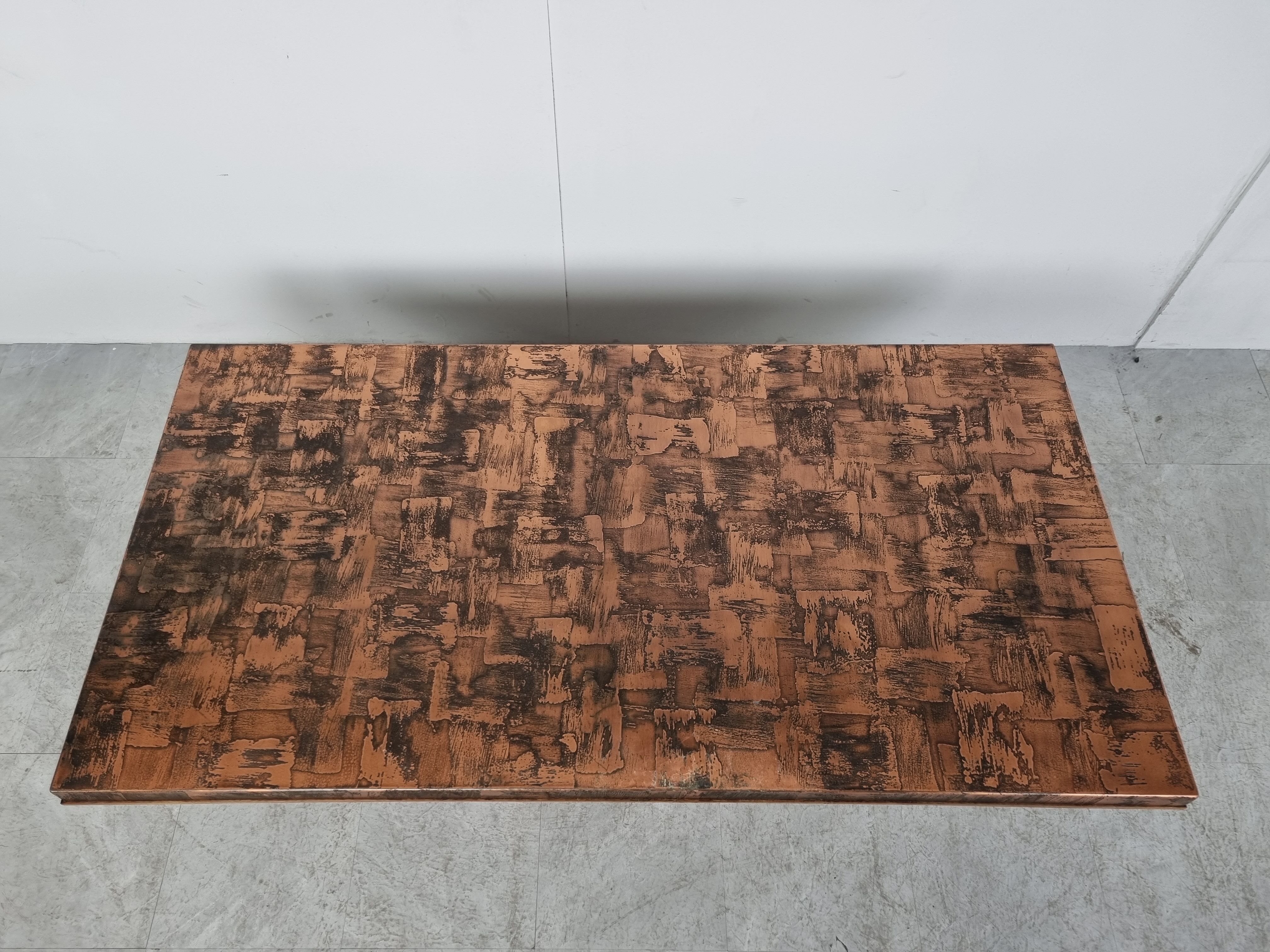 Vintage copper plated brutalist coffee table, 1970s