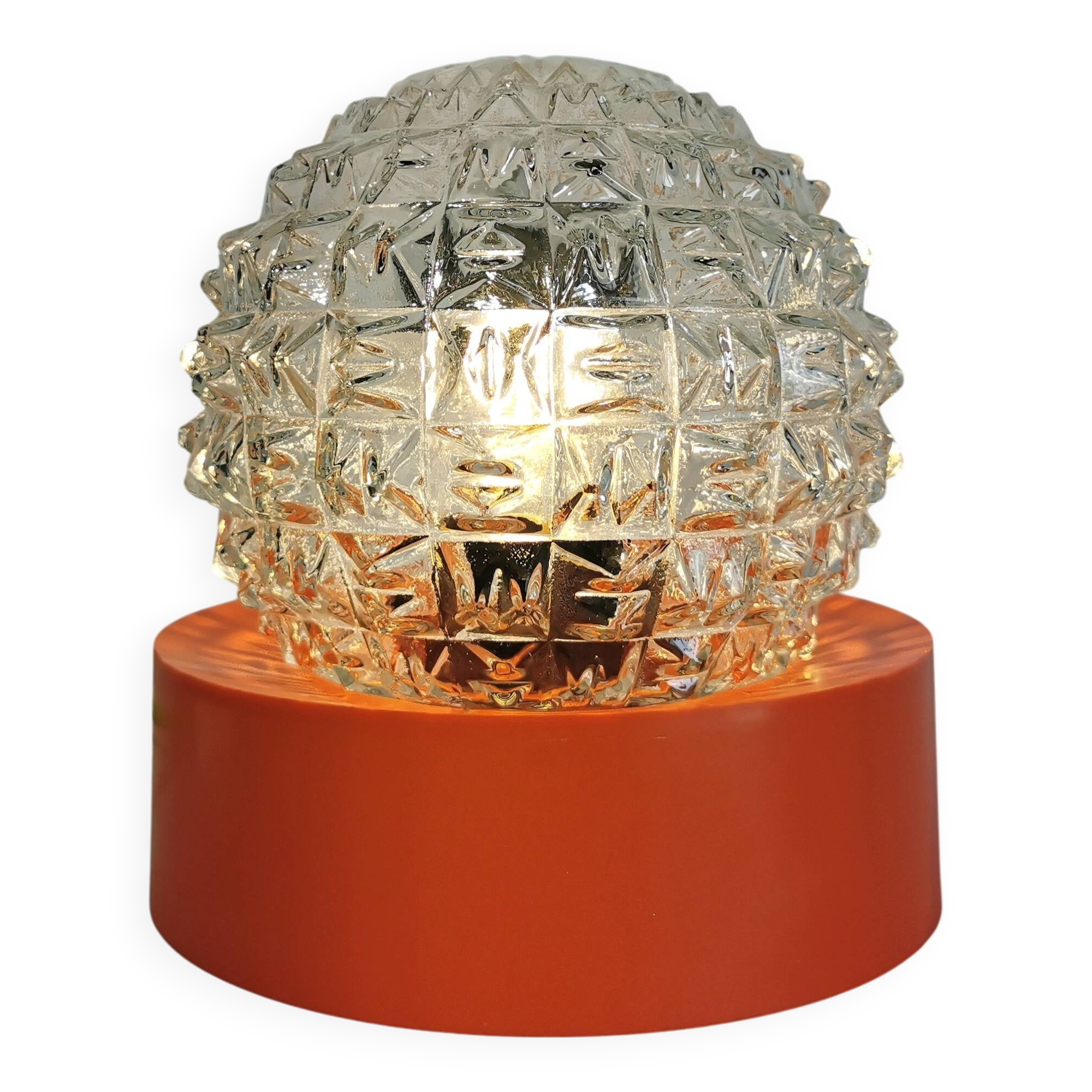 Living room lamp, bedside desk, vintage, transparent orange glass ball