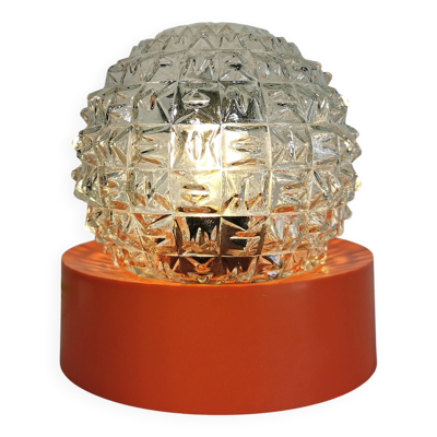 Lampe boule vintage en verre transparent orange