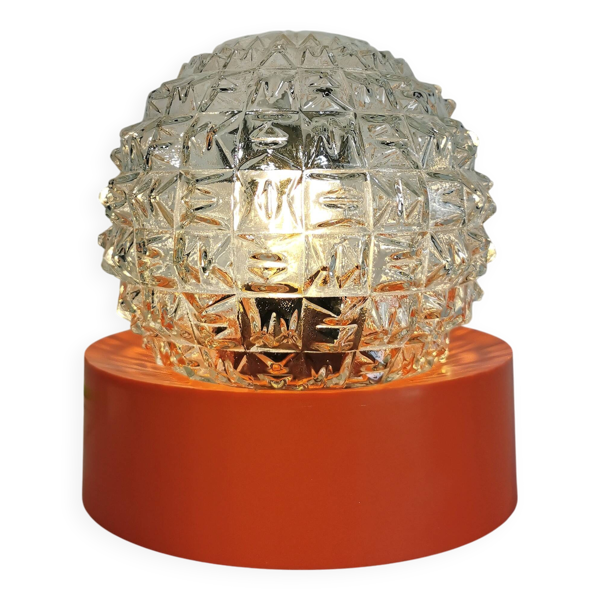 Lampe boule vintage en verre transparent orange