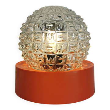 Lampe boule vintage en verre transparent orange