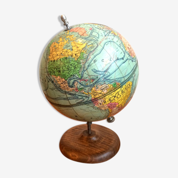 Globe terrestre sur pied en bois, Michard-Paris 1930