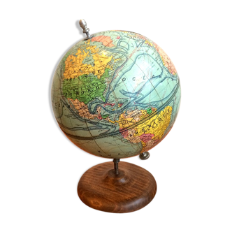 Globe terrestre sur pied en bois, Michard-Paris 1930