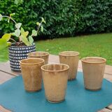 Set of 5 cups / glasses in enamelled sandstone, artisanal, signed CSR