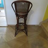 Set of 2 swivel bar stools / chairs - wood - cane - rattan - 80s