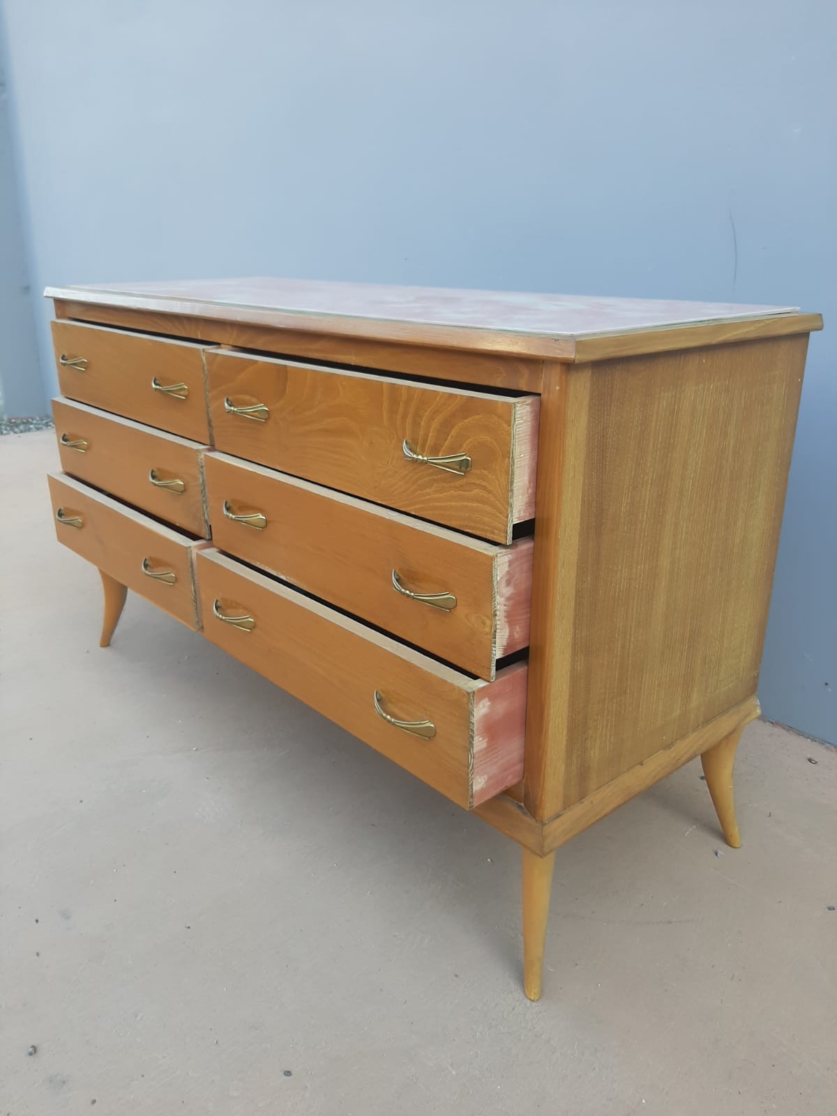 Vintage chest of drawers over glass decorated light oak 60's