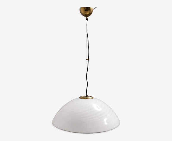 Suspension Postmoderne réglable en verre de Murano blanc et laiton brossé par VeArt, Italie