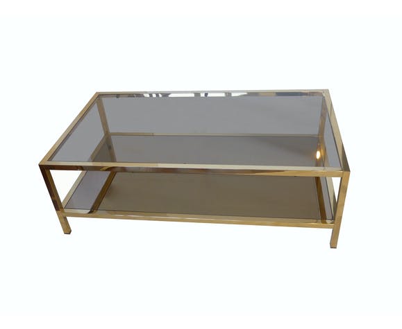 Gold metal coffee table with two glass and mirror trays 70