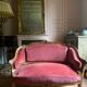 Small antique Louis XV style pink velvet loveseat bench