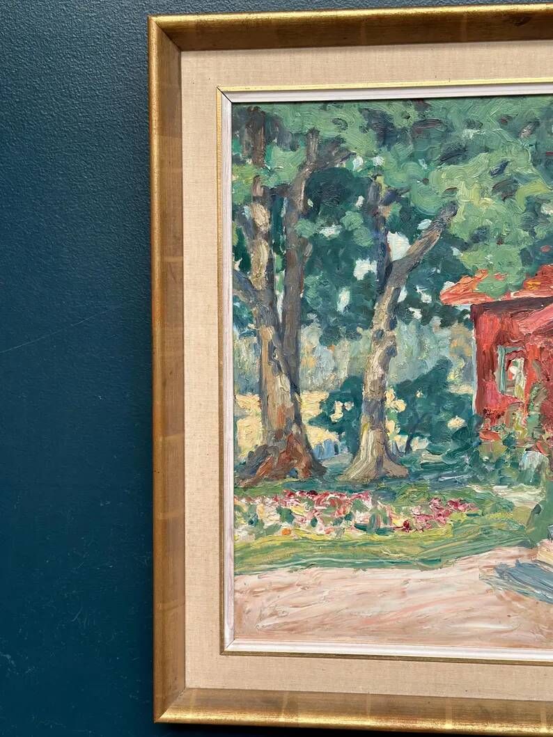 Original Swedish Oil on Panel – “House in Naantali” by John Rosenqvist – Signed – Vintage and Framed – 56.5 × 42 cm (22.2" × 16.5")