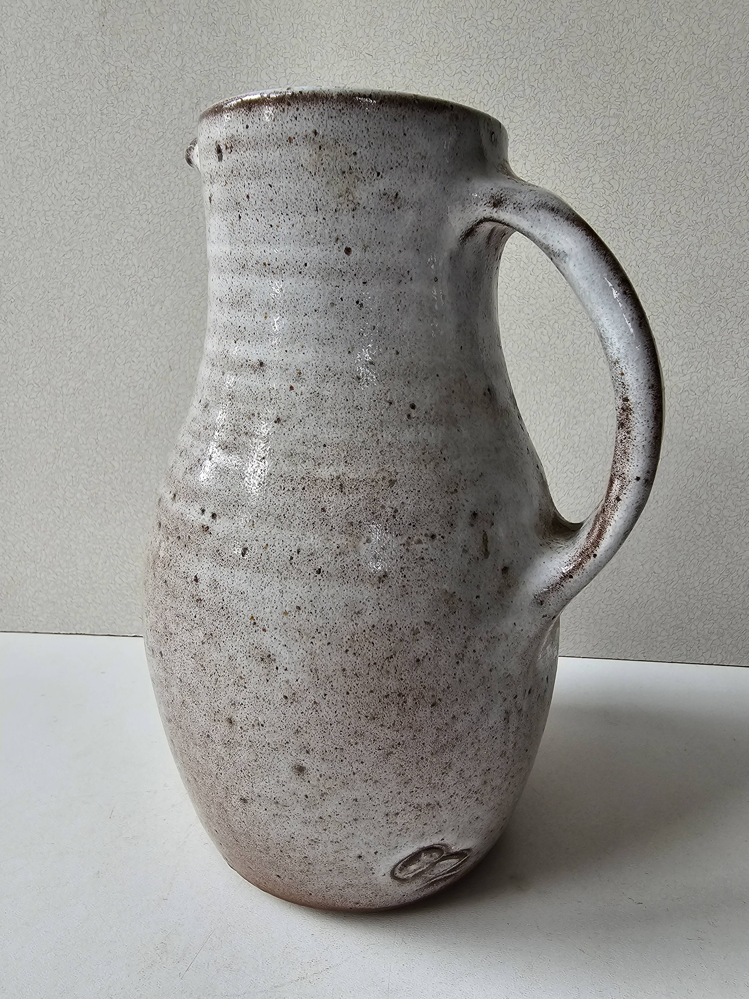 Glazed Ceramic Pitcher by Jeanne and Norbert Pierlot (Puisaye)