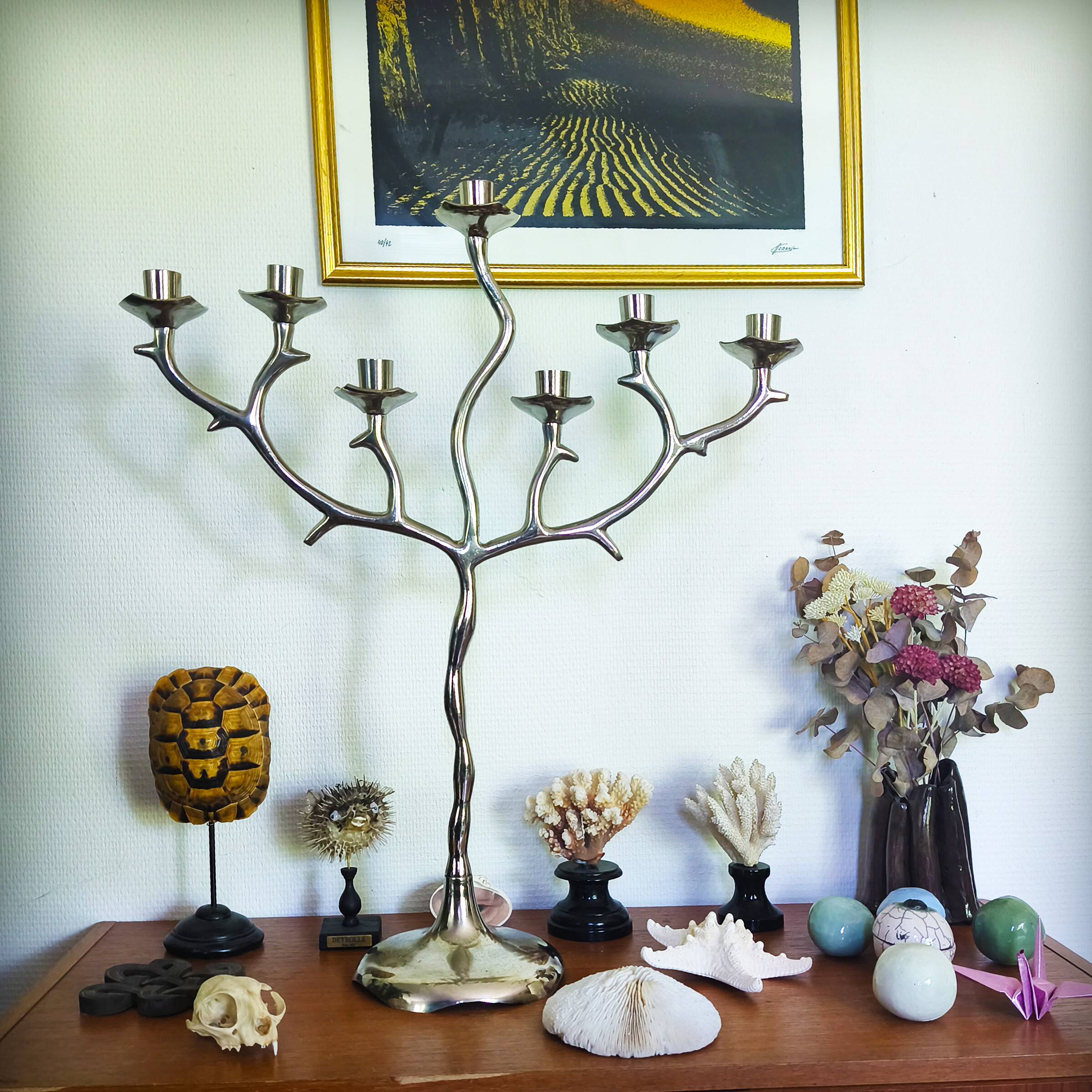 XXL Menorah, aluminium chandelier, 1970s