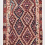 Kilim Ancien Fait Main en Laine Rouge et Bleu,Tapis Plat Vintage,165x231 Cm