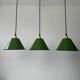 Set of 3 enamelled conical industrial pendants