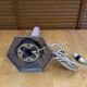 Old art deco hexagonal chrome metal lamp base + vintage pink glass