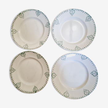 Lot de 4 assiettes plates Terre de fer décor vert