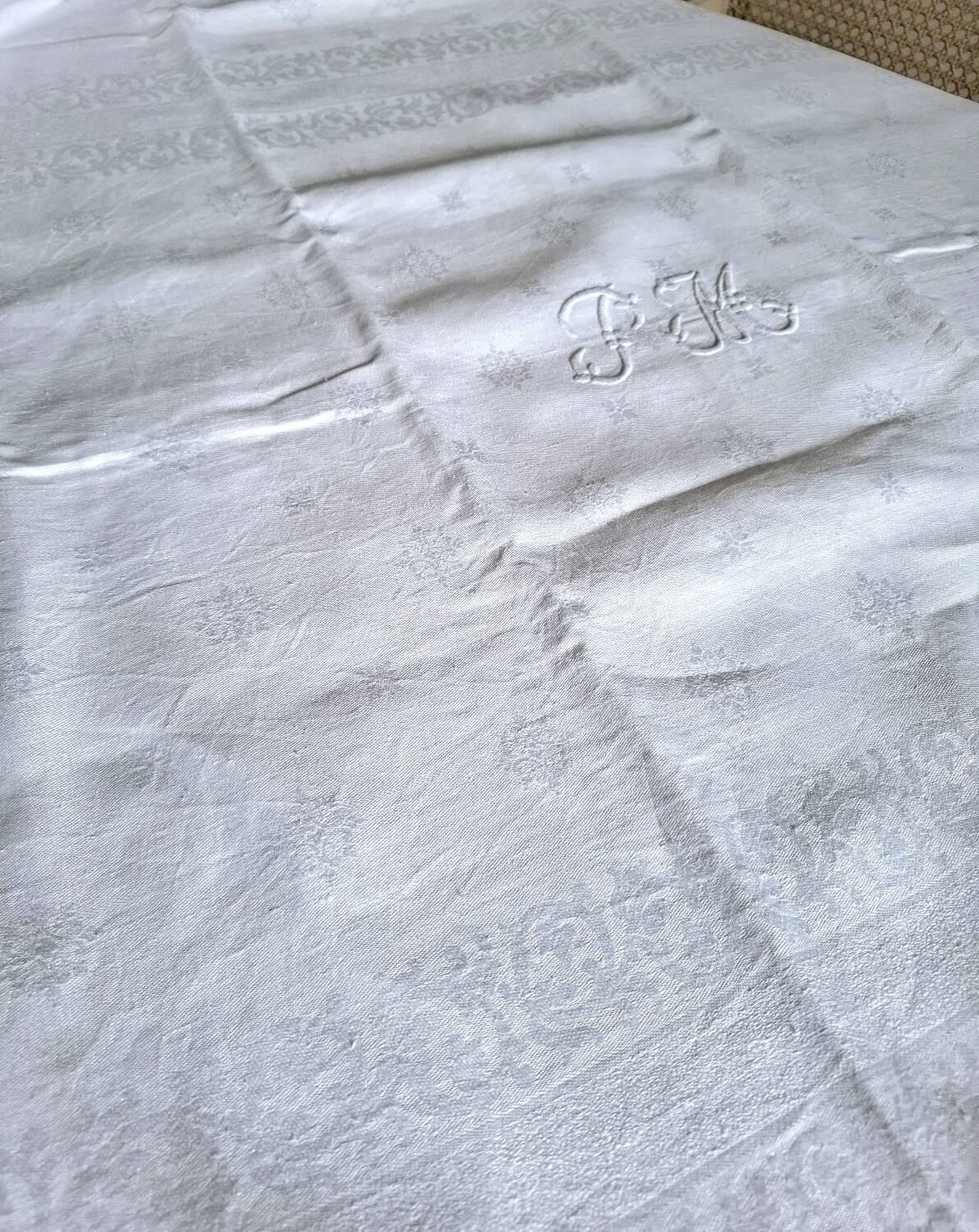 Antique monogrammed tablecloth and 8 napkins