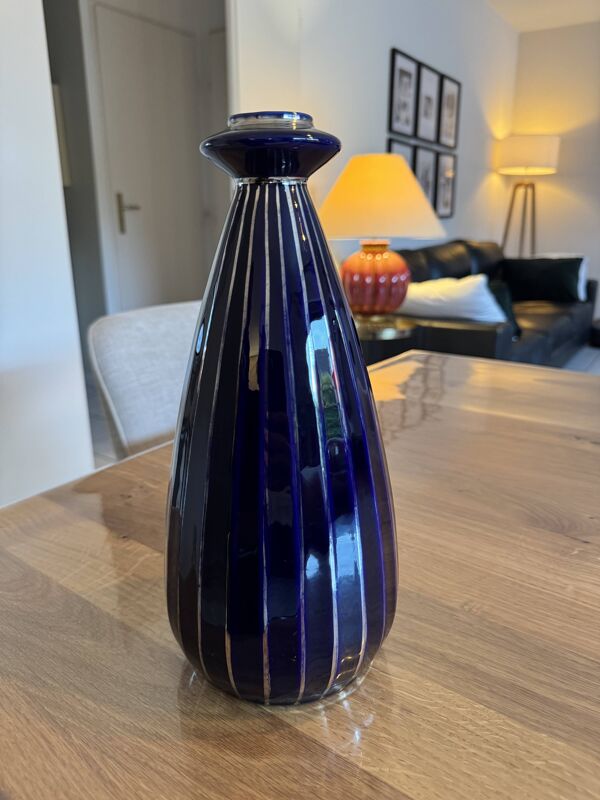 Vase Art déco Gustave De Bruyn (Fives-Lille) – Céramique bleu cobalt