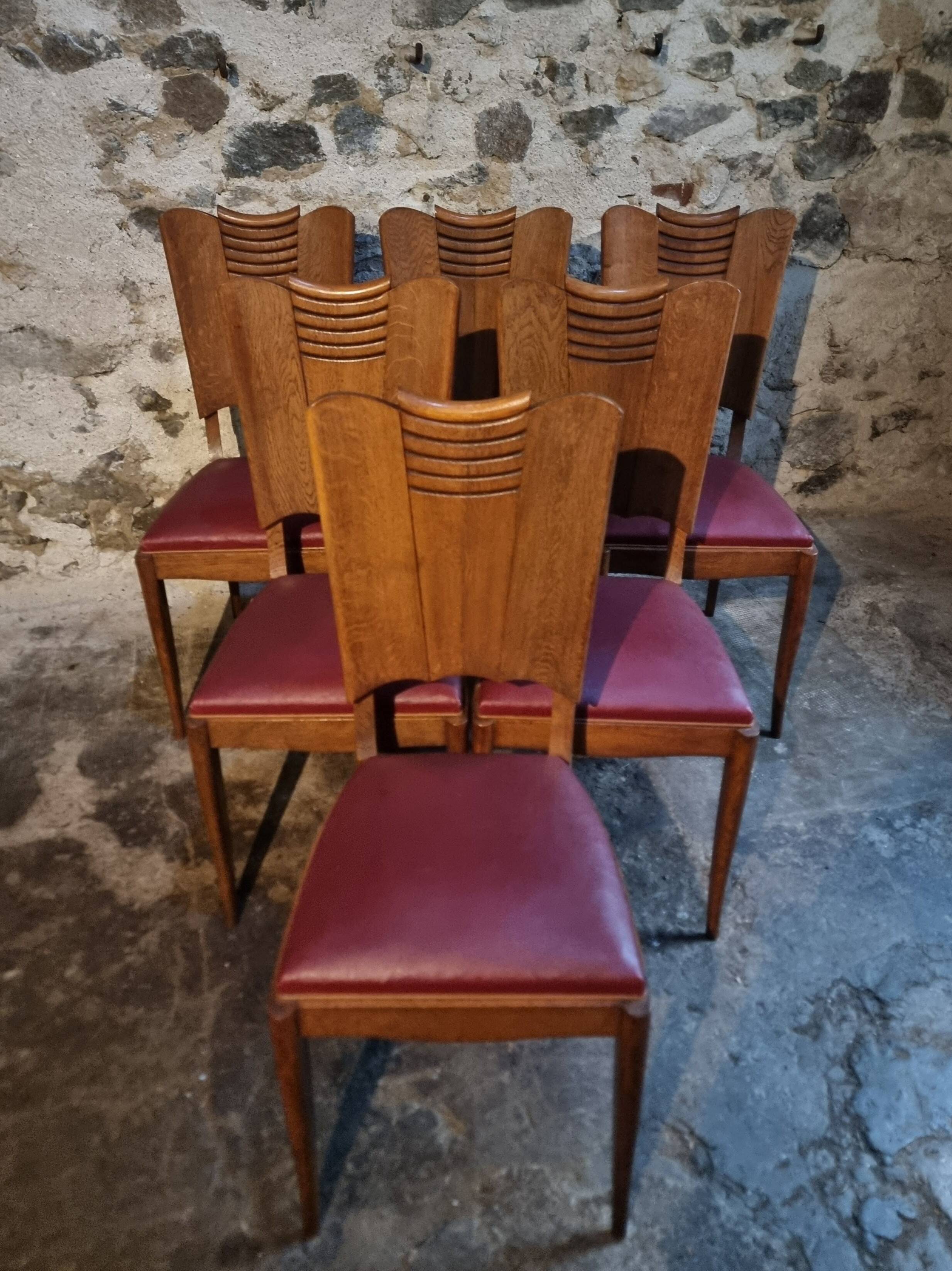 Art Deco dining chairs in French oak – set of 6, 1930s