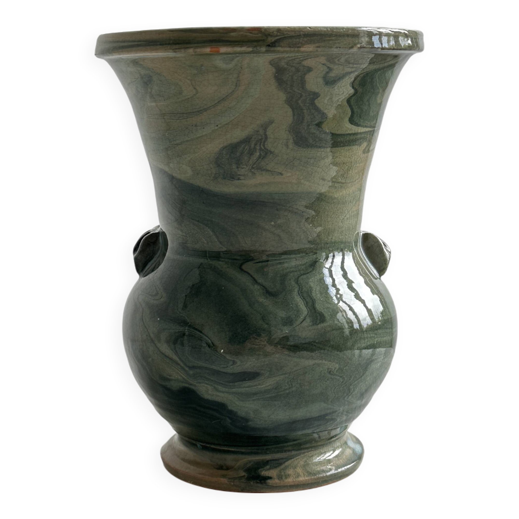 Green marbled ceramic vase