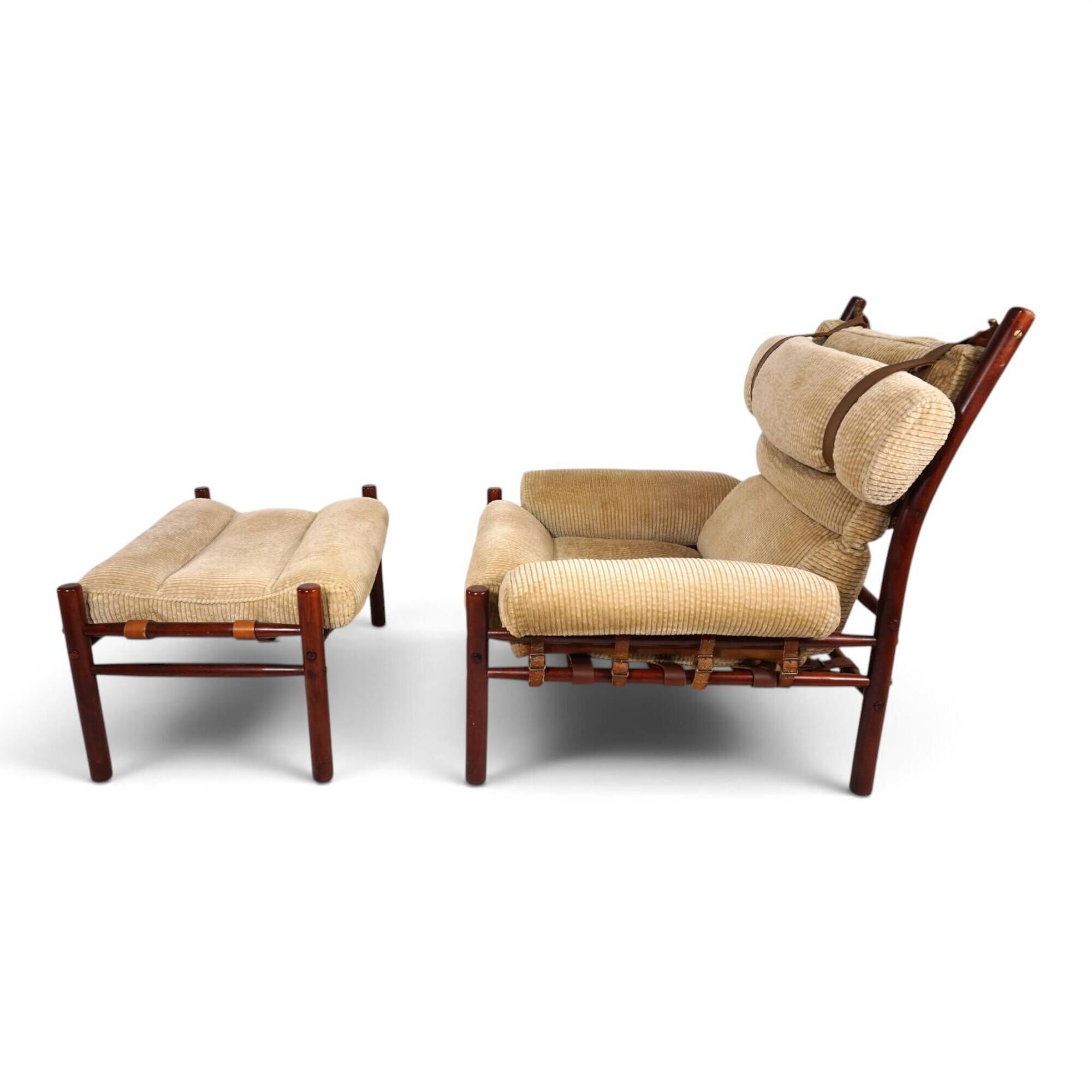 Arne Norell Inca Lounge Chair with Ottoman – Original Cord Upholstery, 1970