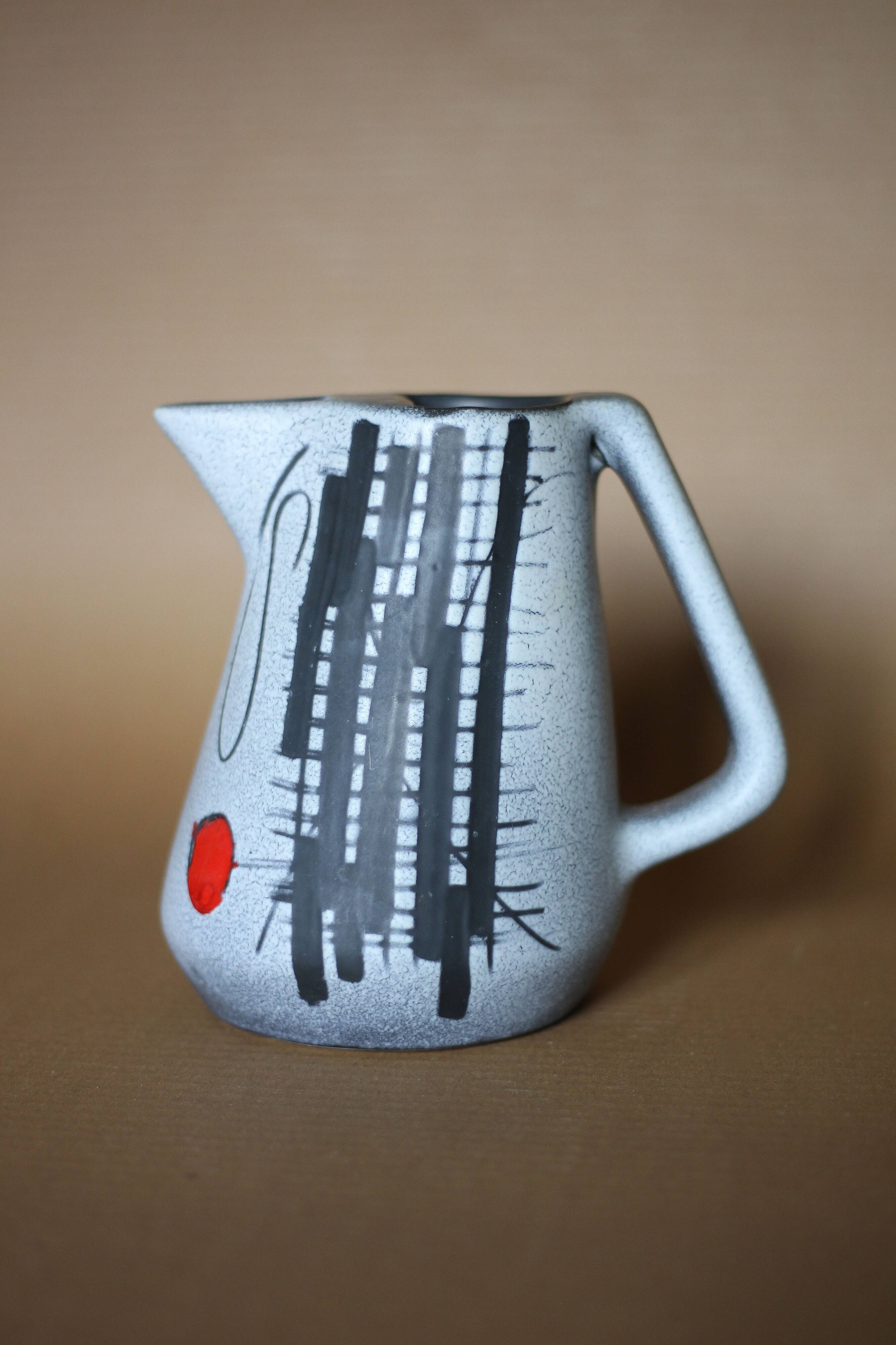 Pitcher Vallauris François Caleca, signed ceramic pitcher, ceramic carafe, modernist, 50's