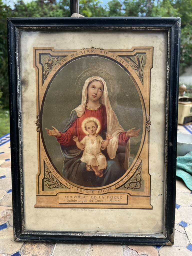Framed religious image – "Per Mariam ad Jesum" – Paris, circa 1900