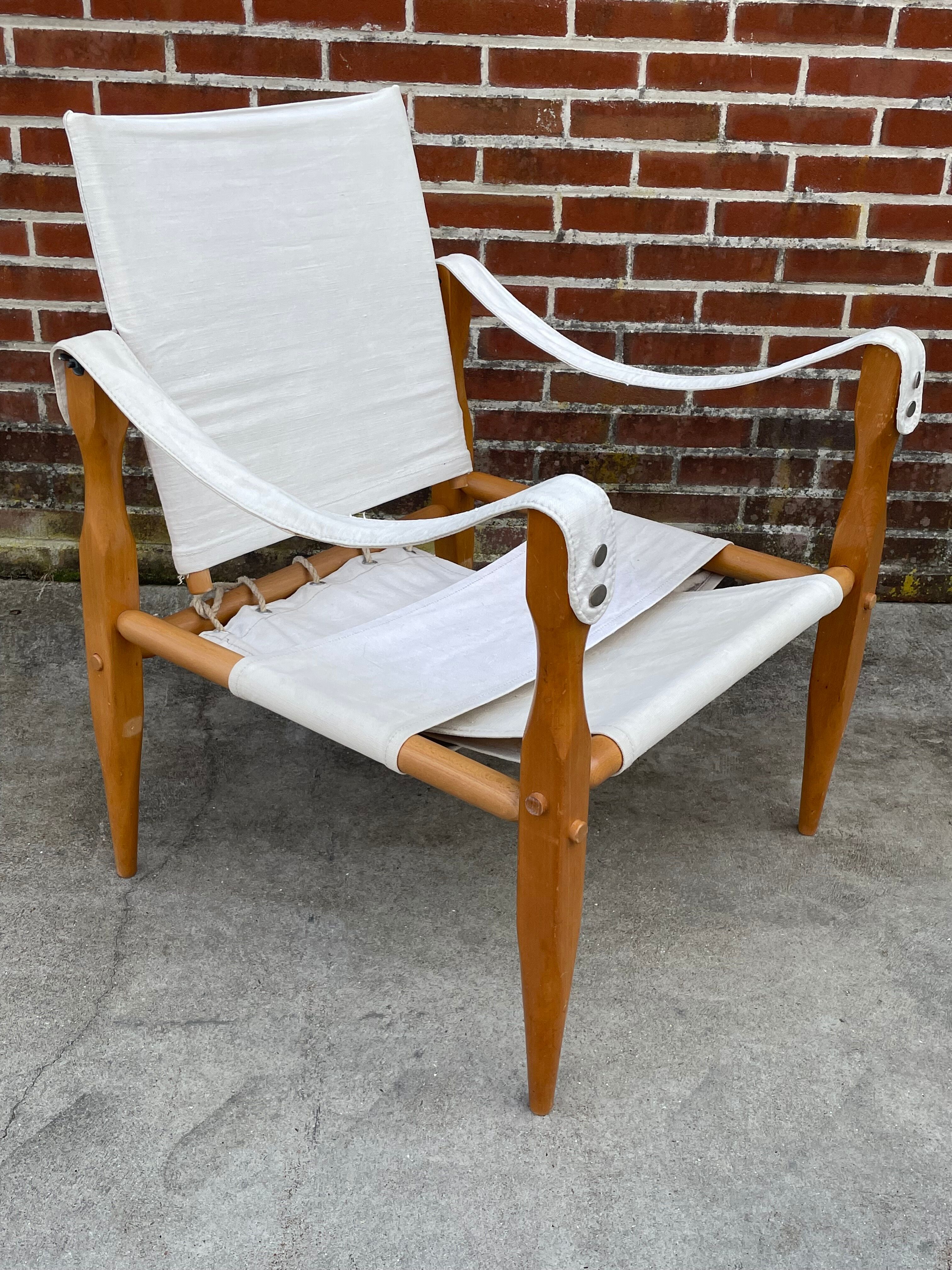 Vintage safari chair 1960s Denmark with canvas minimalist design