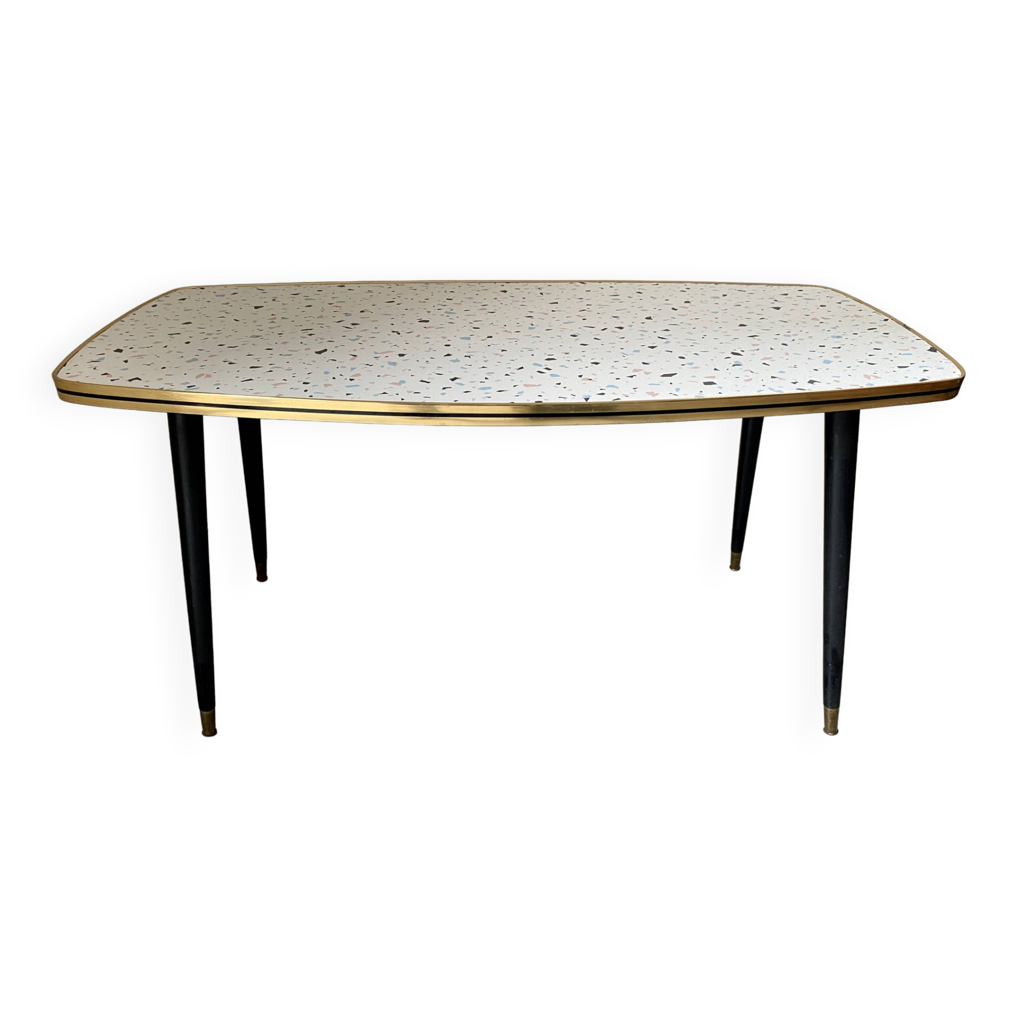 Formica/Terrazzo coffee table with brass compass legs