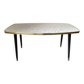 Table basse en Formica/Terrazzo avec pieds compas laiton