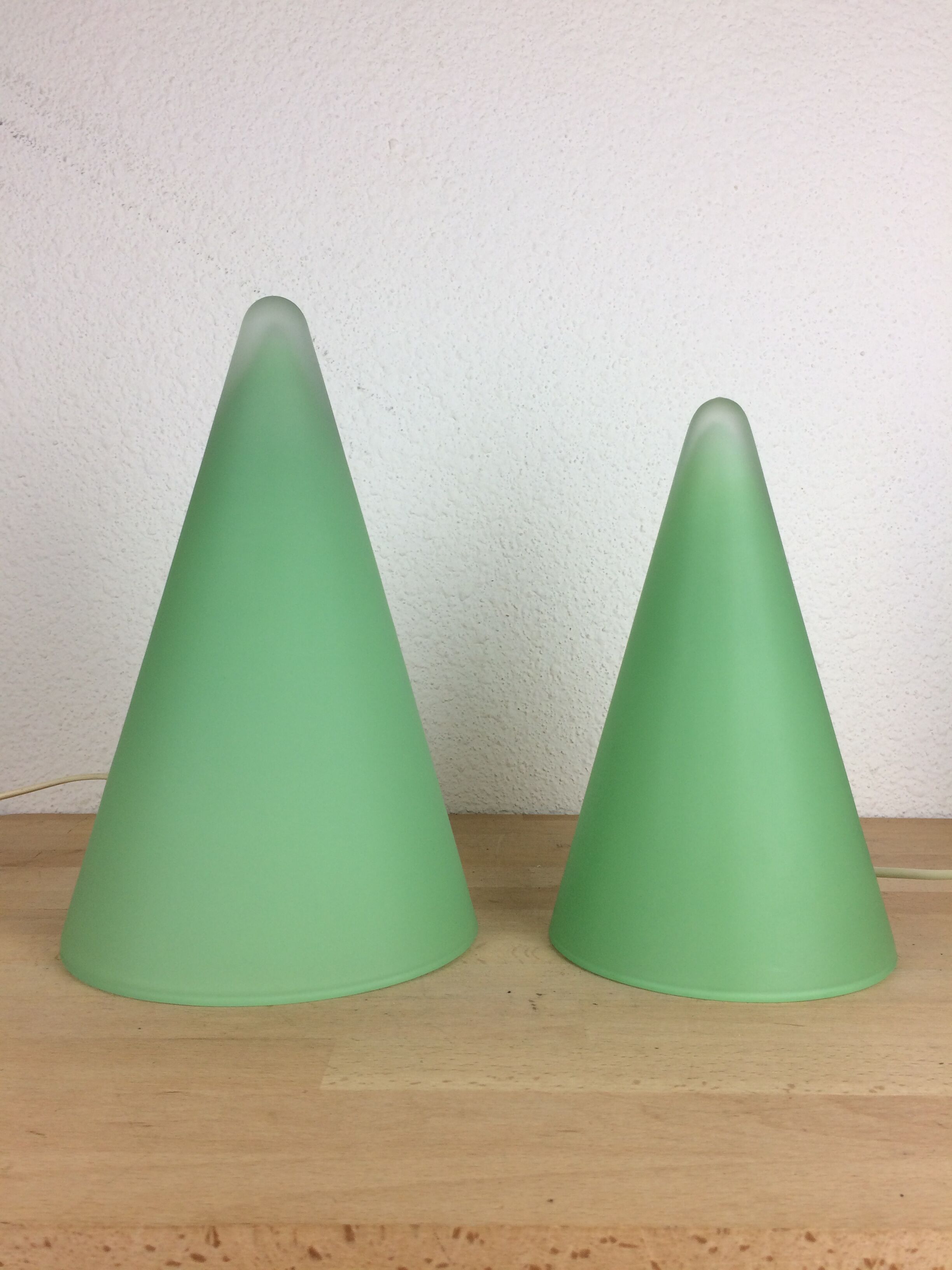 2 Teepee conical lamps by SCE in green glass