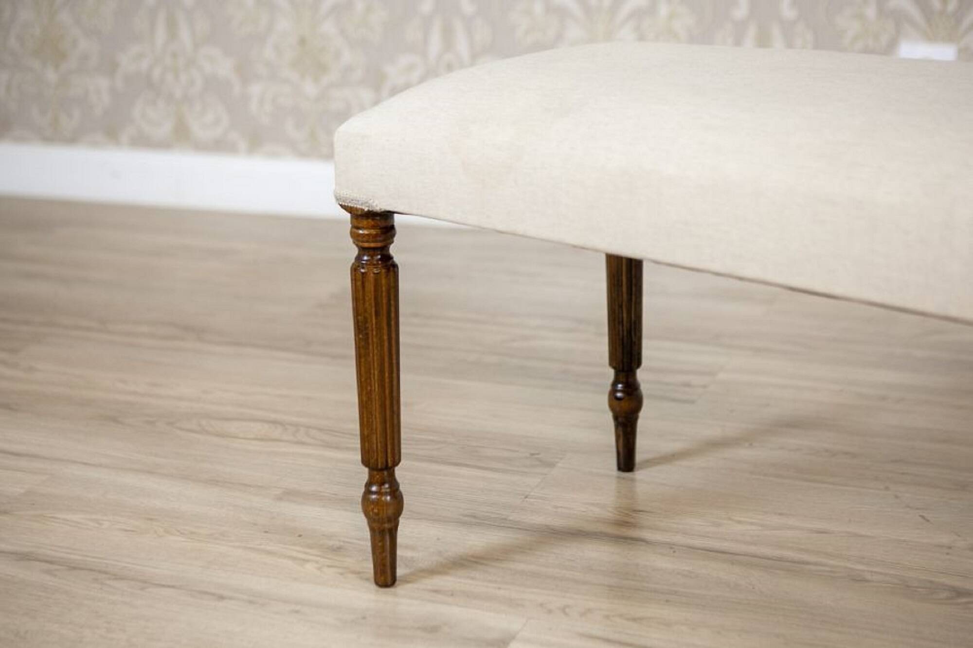Mid-Century Neoclassical Louis XVI Style Bench with Cream Upholstery and Fluted