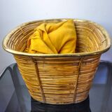 XL basket in rattan and brass, Italy, 1970, 44cm diam