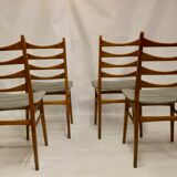 Set of 4 Scandinavian chairs year 50-60 restored anti-stain fabric gray cloud.