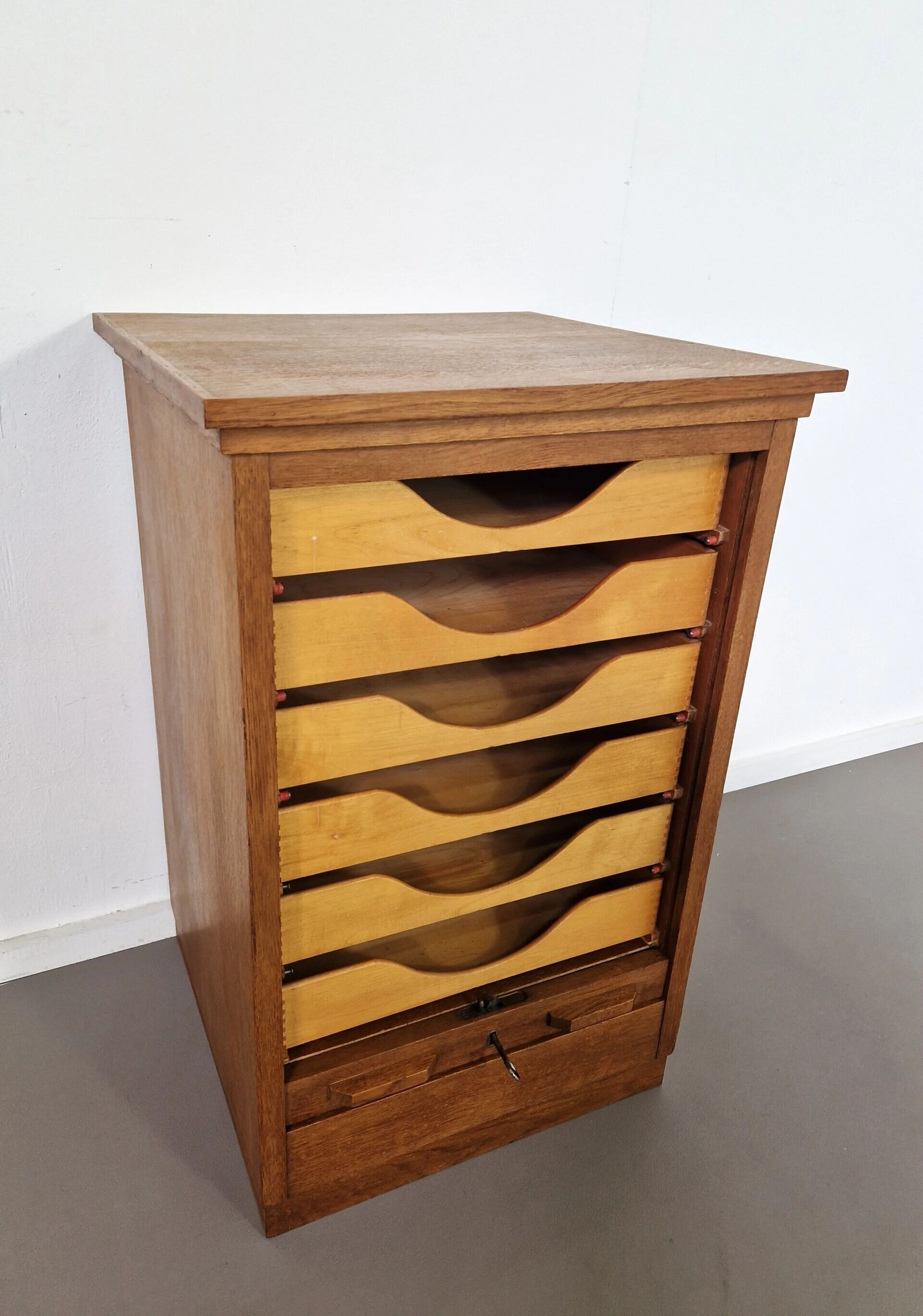 Vintage oak tambour cabinet | 1940s
