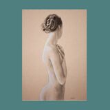 Original painting of a female nude hand painted in pastel. Pastel drawing.