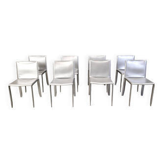 Grey leather dining chairs by Cattelan Italy, set of 8 - 1980s