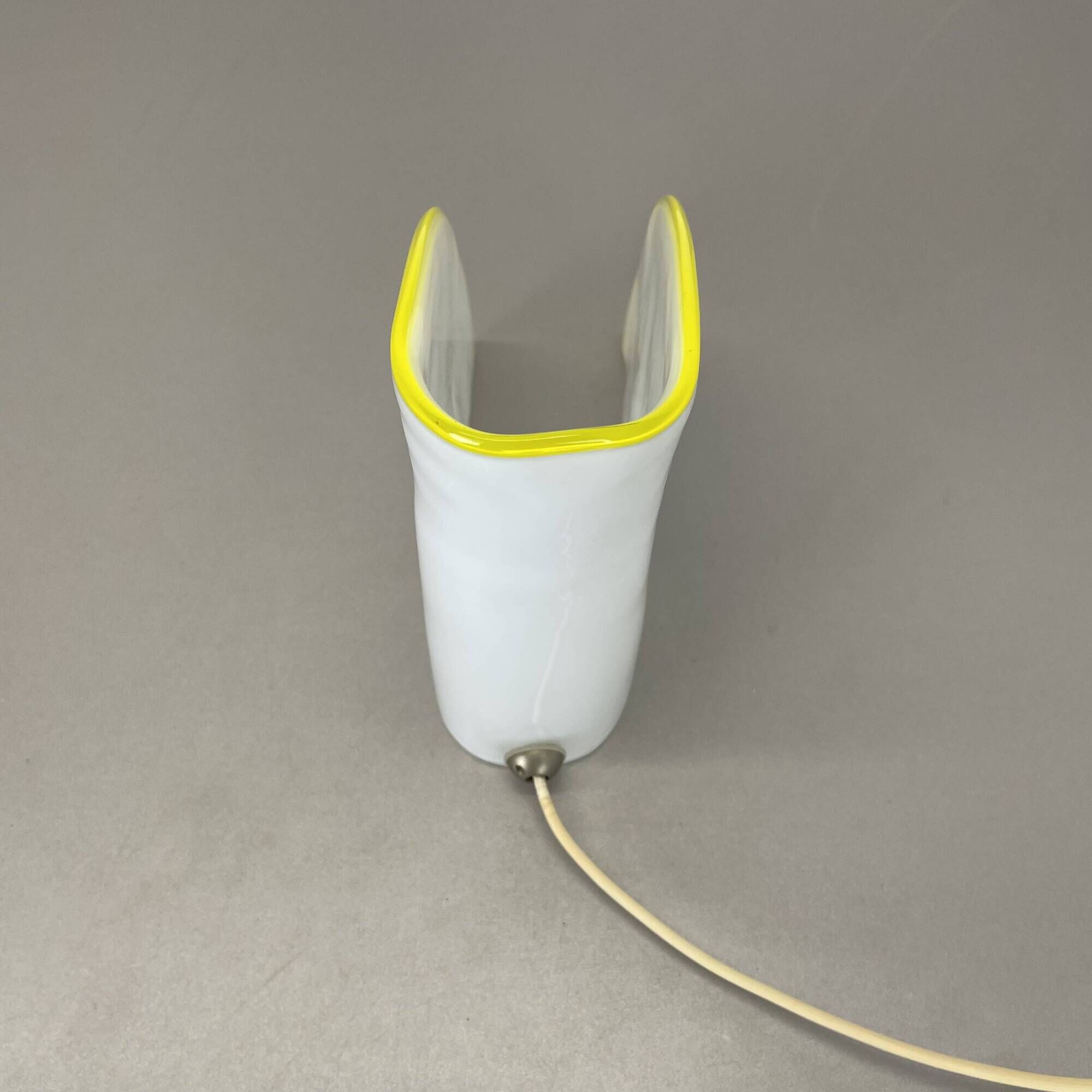 Minimalist White and Yellow Murano Glass Table Lamp by De Majo, Italy 1970s